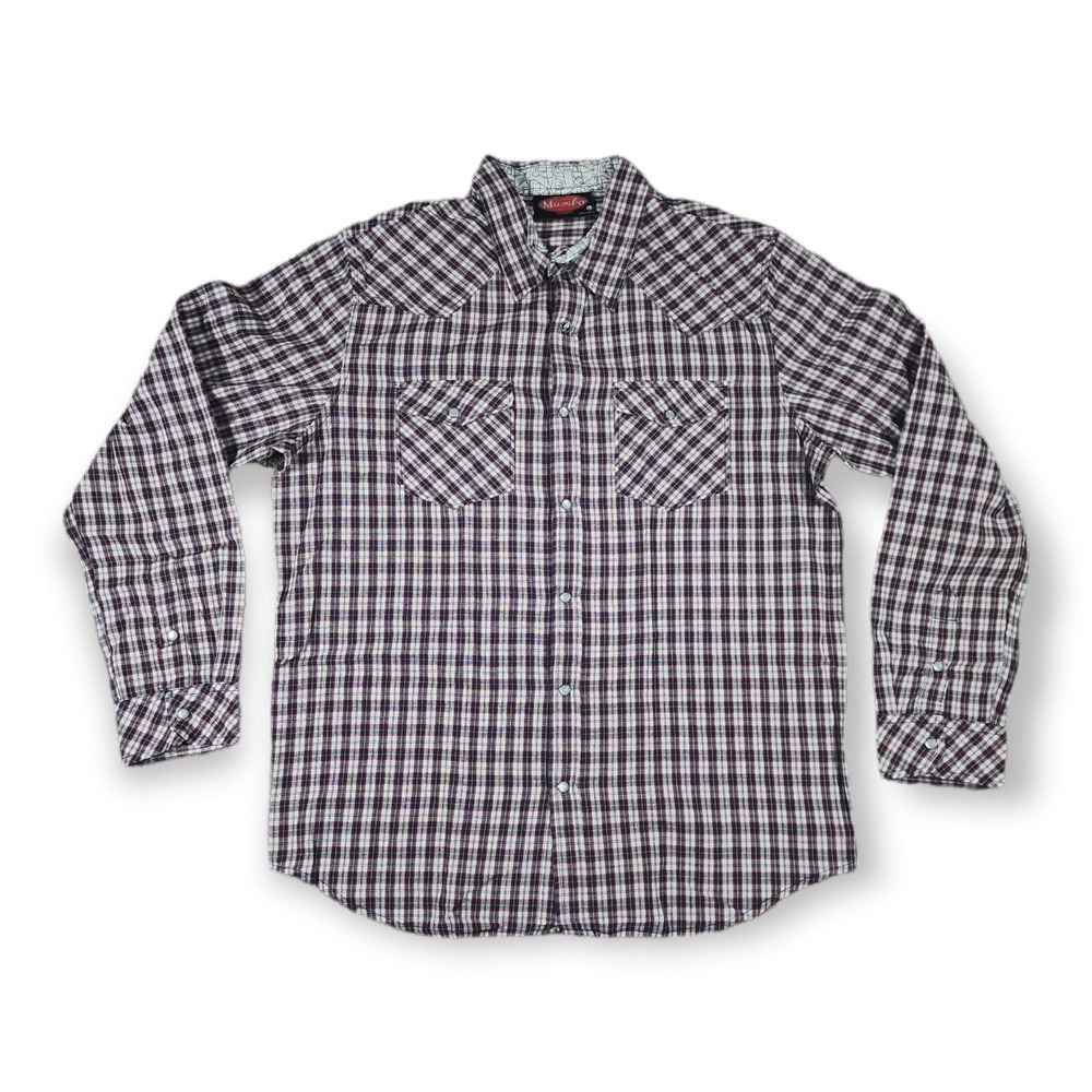 Mambo Australia Multi Colors Plaid Western‎ Style Pearl Snap Men's Shirt Large